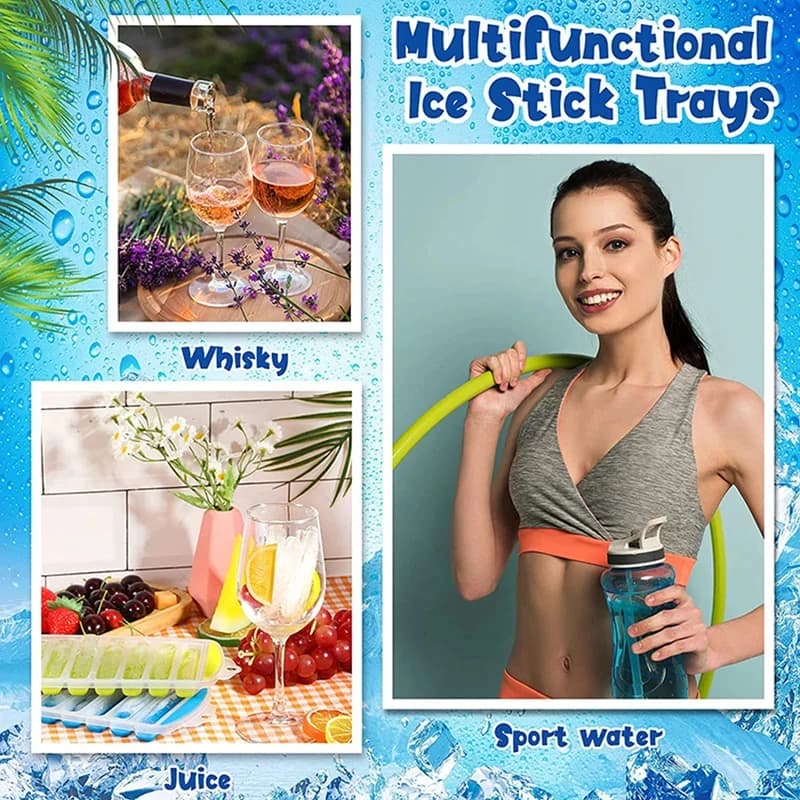 Reusable Ice Stick Mold With Lid Pop Out Plastic Ice Cube Tray For Water Bottles Sports Cup Cold Drinks
