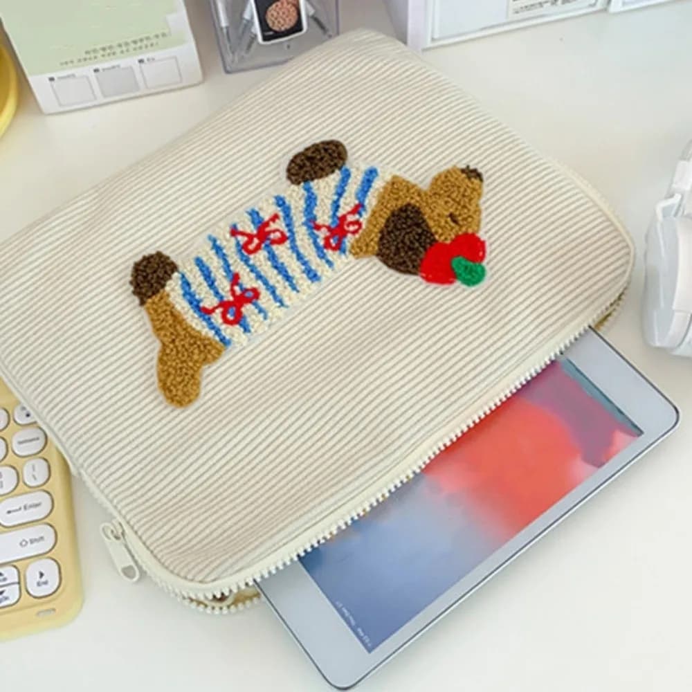 Custodia per Tablet a Forma di Cane Cartone Animato, Borsa Protettiva Antiurto per Laptop, Custodia Sottile Kawaii per Tablet, Borsa per Computer da Ragazza, Porta Documenti