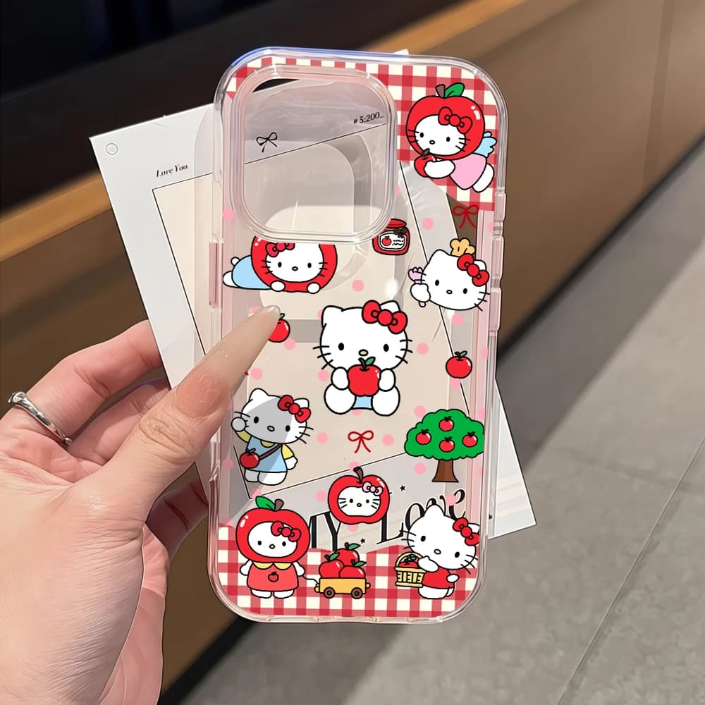 Cover per telefono con airbag a tema Hello Kitty e frutteto di mele per Samsung Galaxy S26 Ultra S25 S24 S23 S22 S21 FE Plus A56 A55 A54 A36