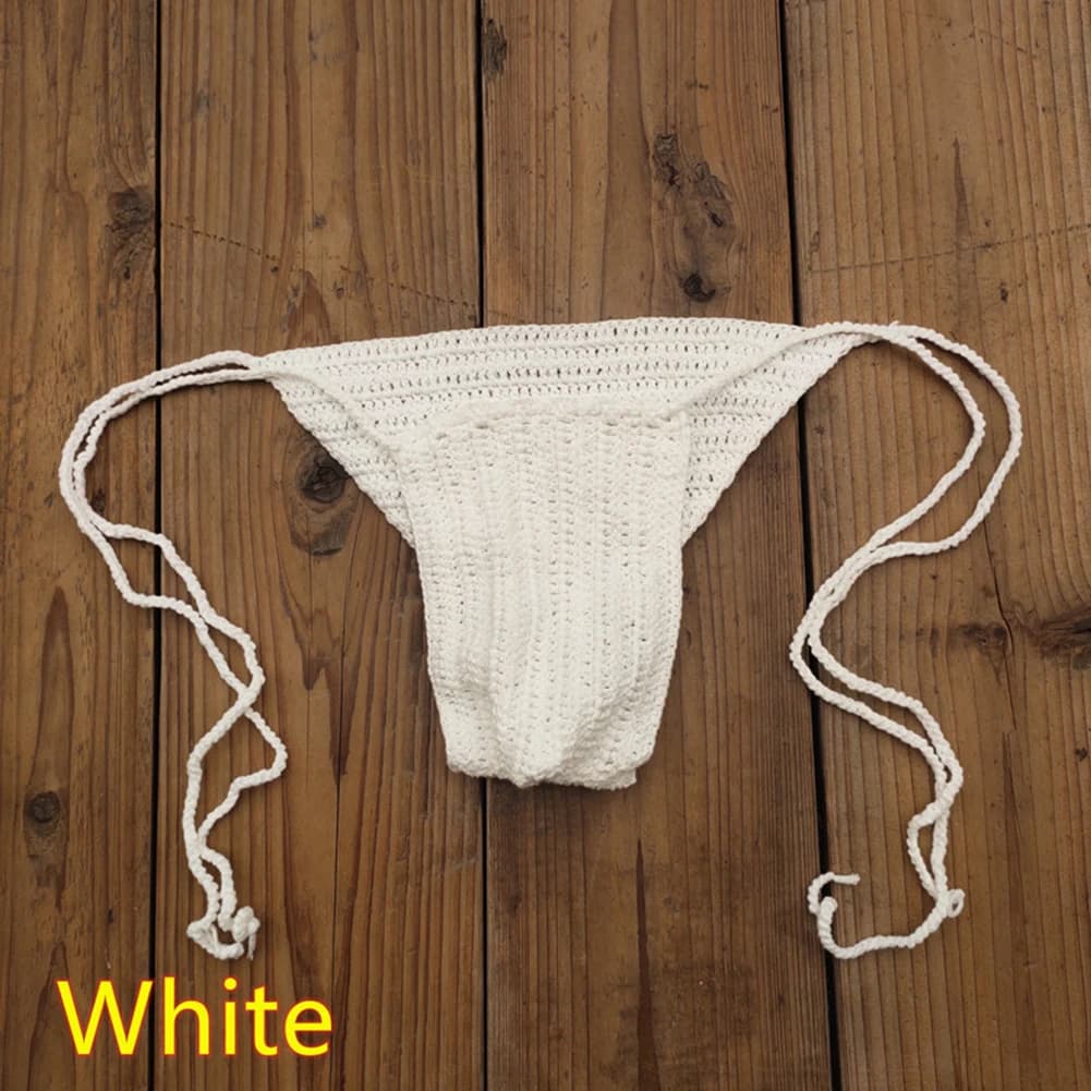 1pc uomo allacciatura biancheria intima a vita bassa slip all'uncinetto a mano bikini nuoto pantaloncini per prendere il sole costumi da bagno sospensorio