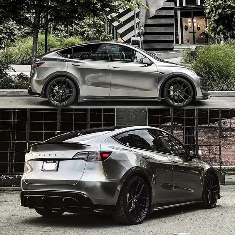 For Tesla Model Y 2021-2024 Wrap Accessories Modified Fiber Bodykit Spoiler Rear Diffuser Poster Lip Back
