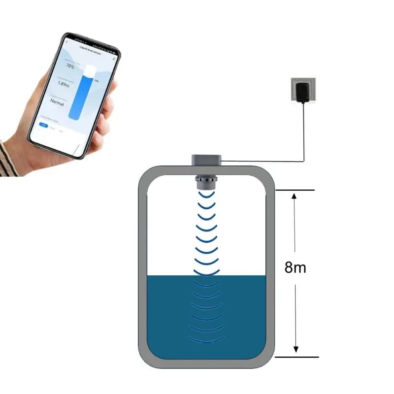 8m Allarme in tempo reale Rilevatore wireless ad ultrasuoni TLC2404 Allarme esterno Wifi Sensore livello serbatoio Indicatore acqua Liquido Mo0nitor