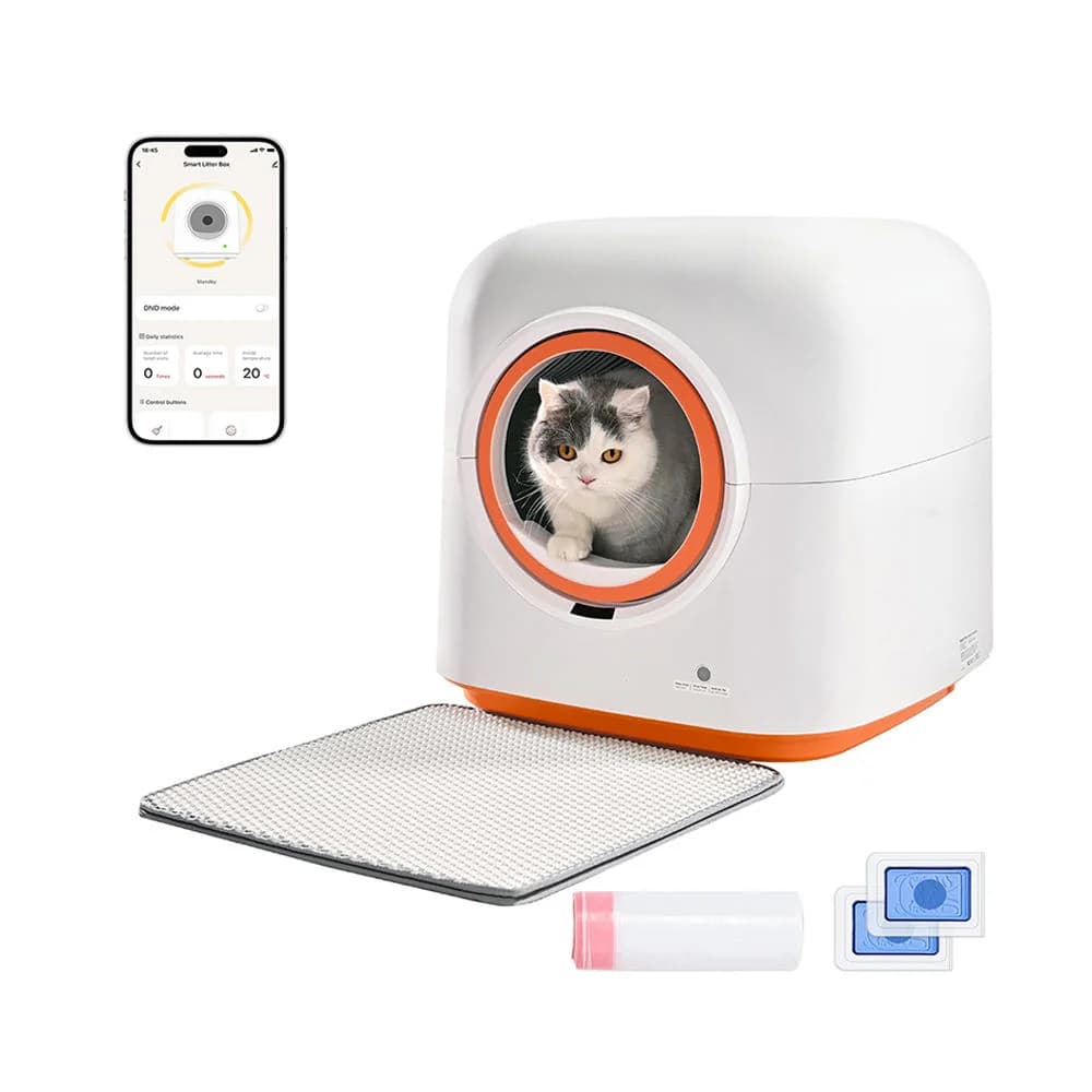 Lettiera Automatica per Gatti da 60L con Eliminazione Odori, Autopulente, Anti-Pizzicamento, Controllo APP, Rimozione Rifiuti Senza Contatto, Accessorio