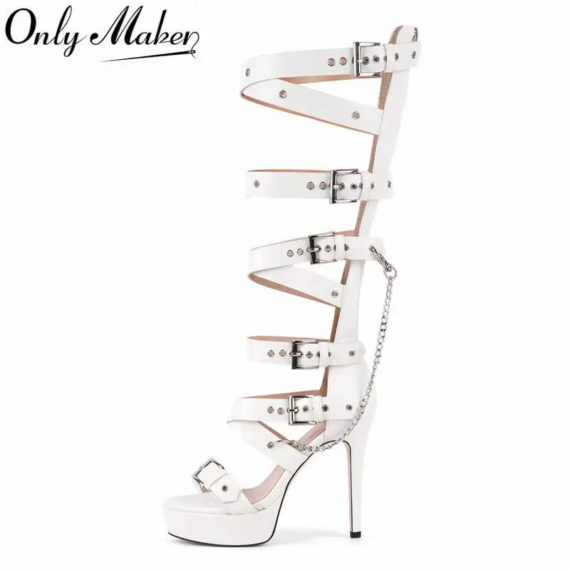 Sandali Gladiator con Plateau Onlymaker, Tacco a Spillo, Cinturini con Occhielli e Catena, Ideali per Feste ed Eventi