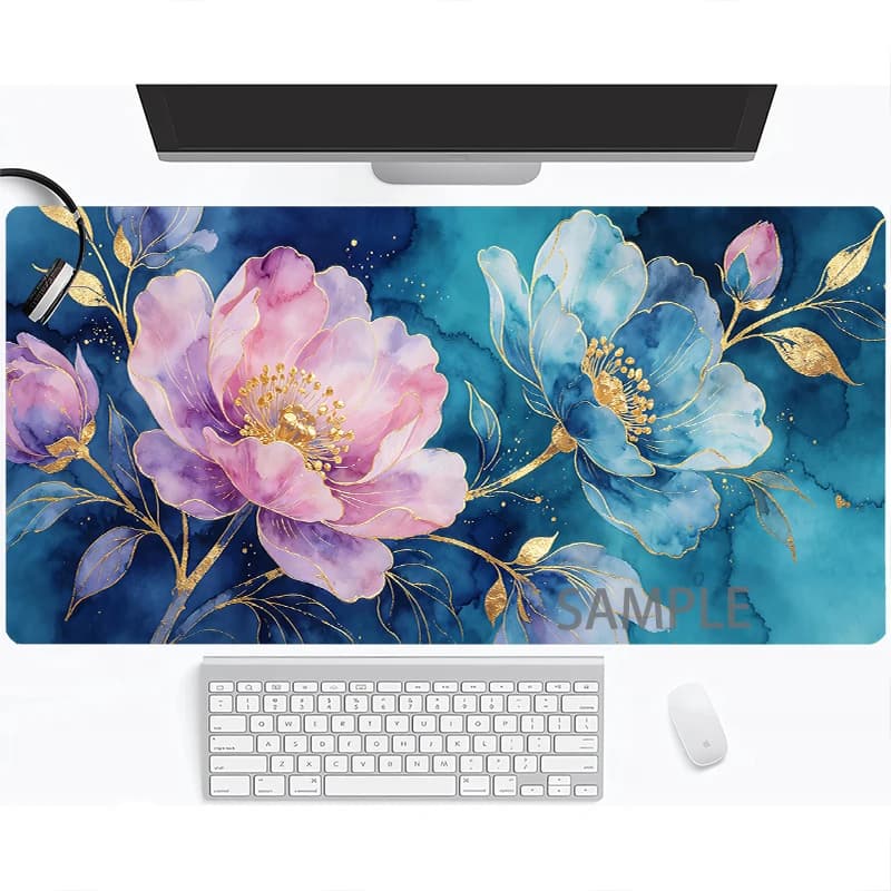 Magic Flowers Extra Large Extended Desk Mat Gaming Mouse Pad Anti-Slip Locking Edge Keyboard for Gamer Office Student Daily Use