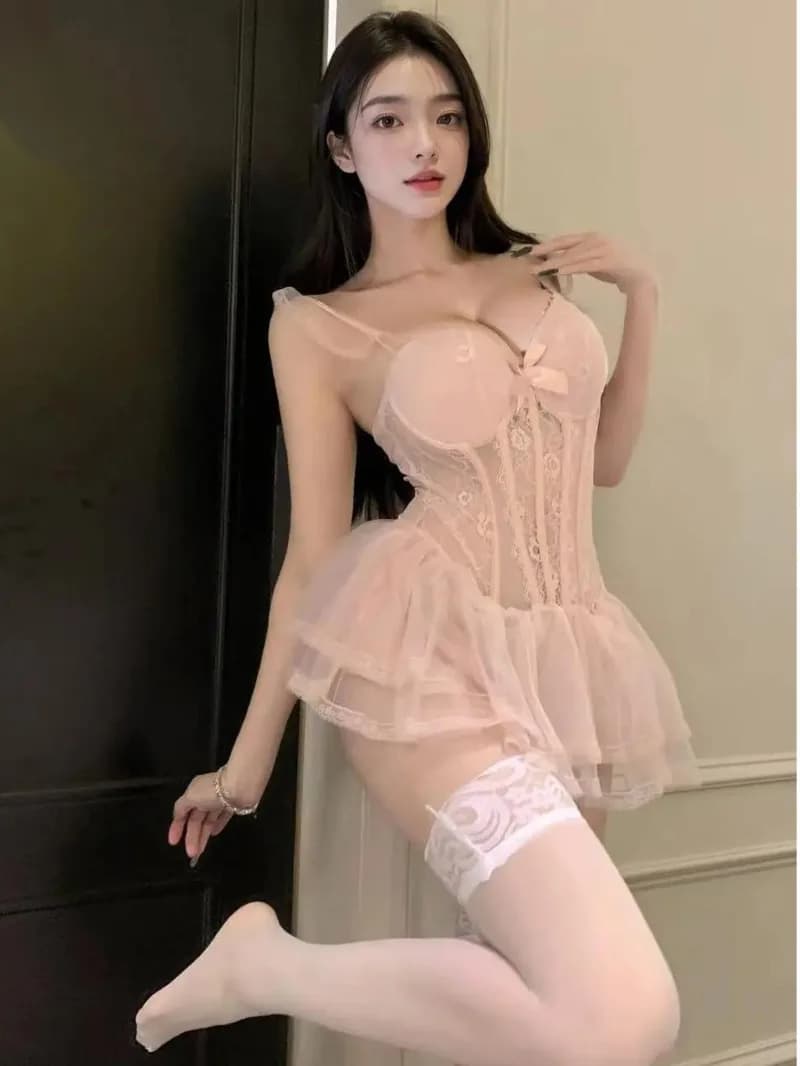 Lusso leggero con cuscino sul petto Divertimento Lingerie Cintura a lisca di pesce Gilet Puro desiderio Set di bende gonna di pizzo bianco POLIESTER YS8H