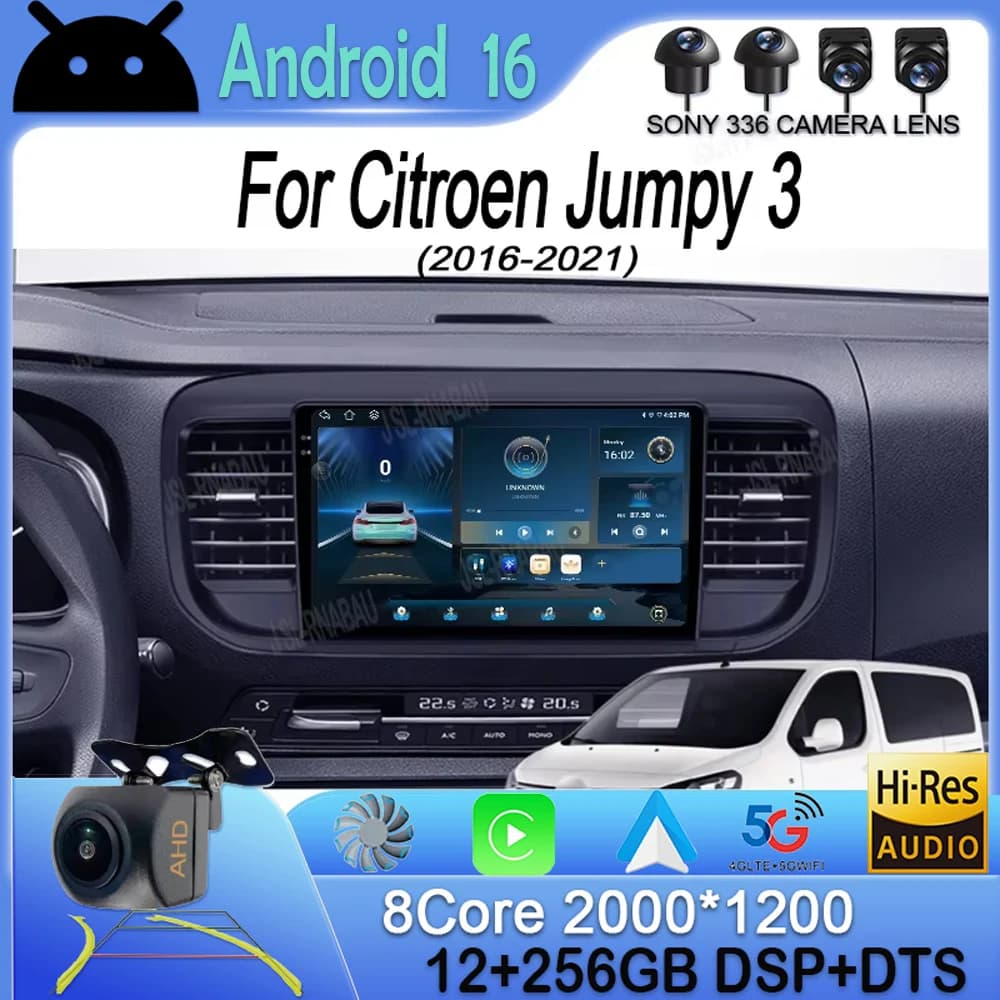 Autoradio Android 16 Carplay per Citroen Jumpy 3 2016-2021 Peugeot Expert 3 2016-2021 Lettore Multimediale Video Stereo 2din