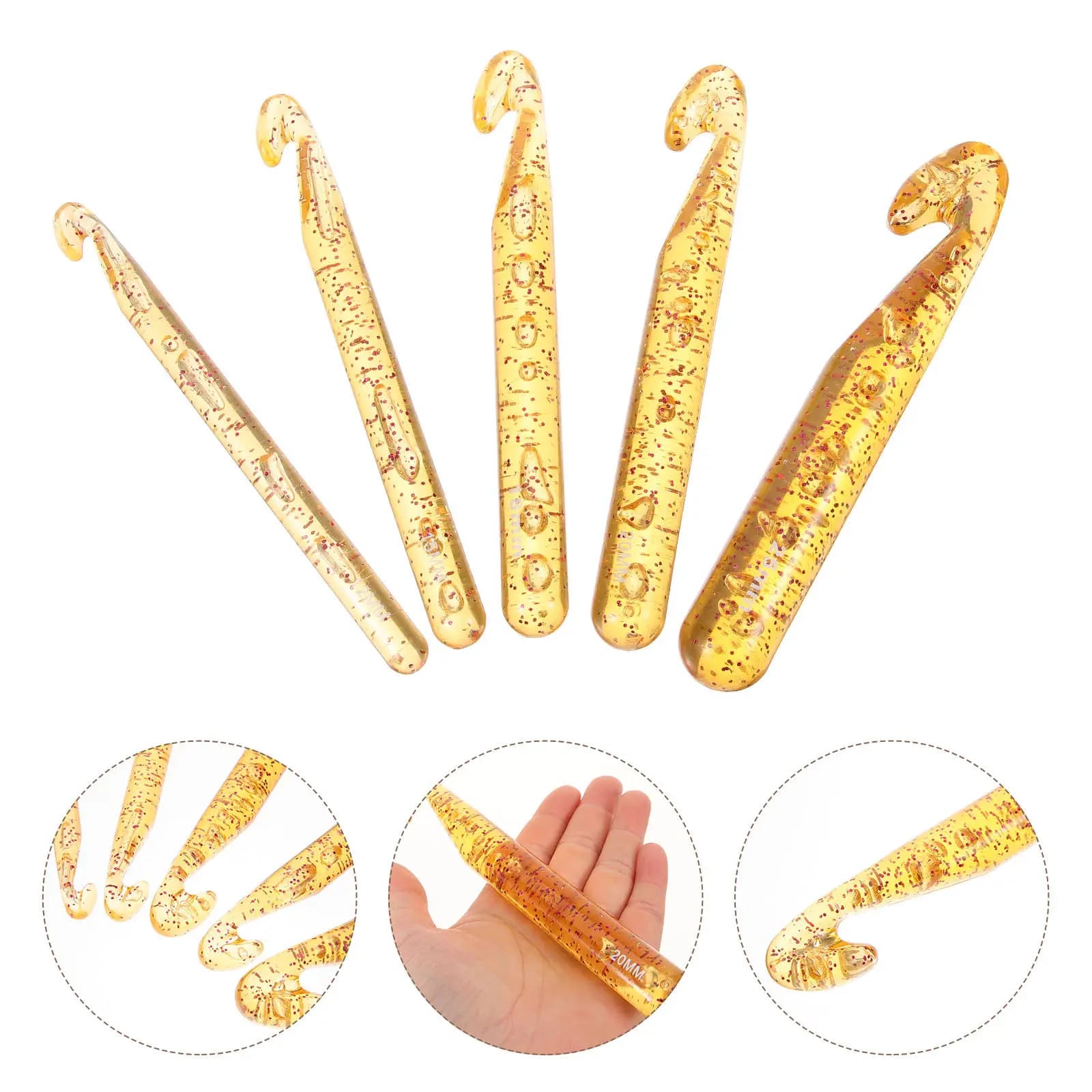 Set di 5 Uncinetti Colorati in Cristallo, Design Ergonomico Premium in Plastica, Impugnatura Confortevole per Dita e Polso, Uncinetti per Lavoro a Maglia