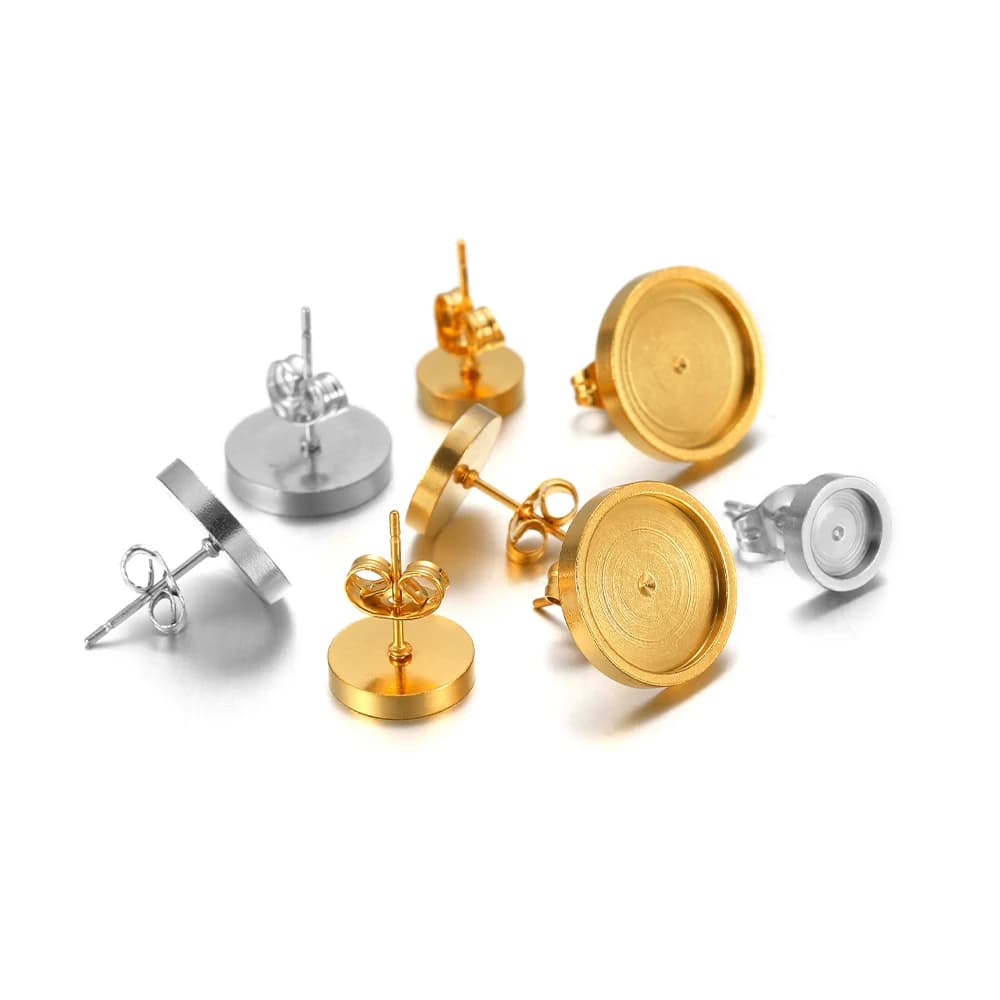 20 pcs/lot Stainless Steel Ear Stud Setting Back Cabochon Base Frames Earrings Results for DIY Fine and Fashion Jewelry That Make Wholesale