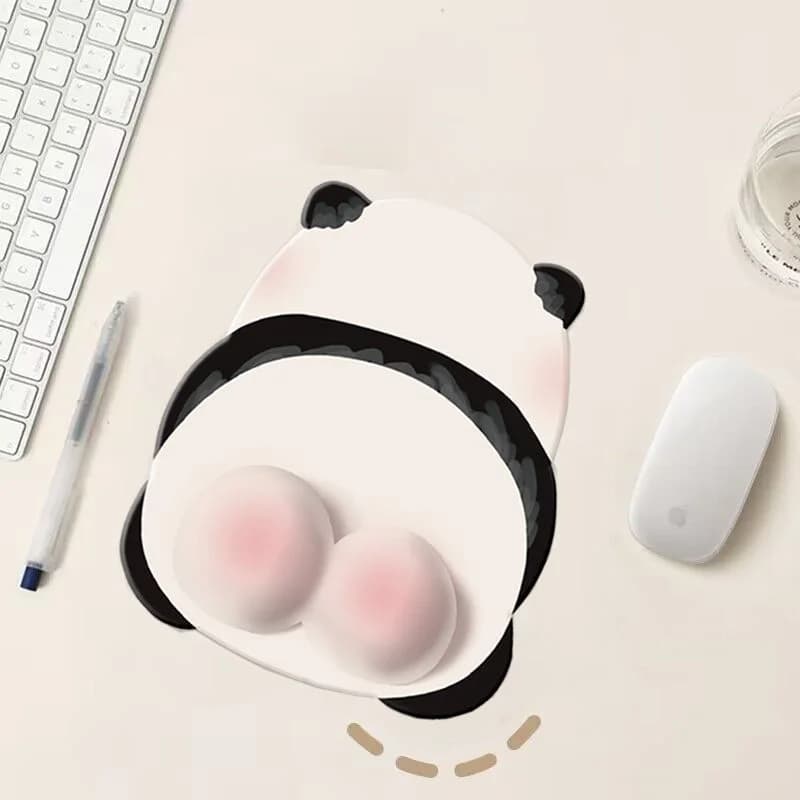 Tappetino per Mouse in Gomma a Forma di Coda di Panda con Poggiapolsi, Tappetino Ergonomico 3D per Ufficio e Gaming