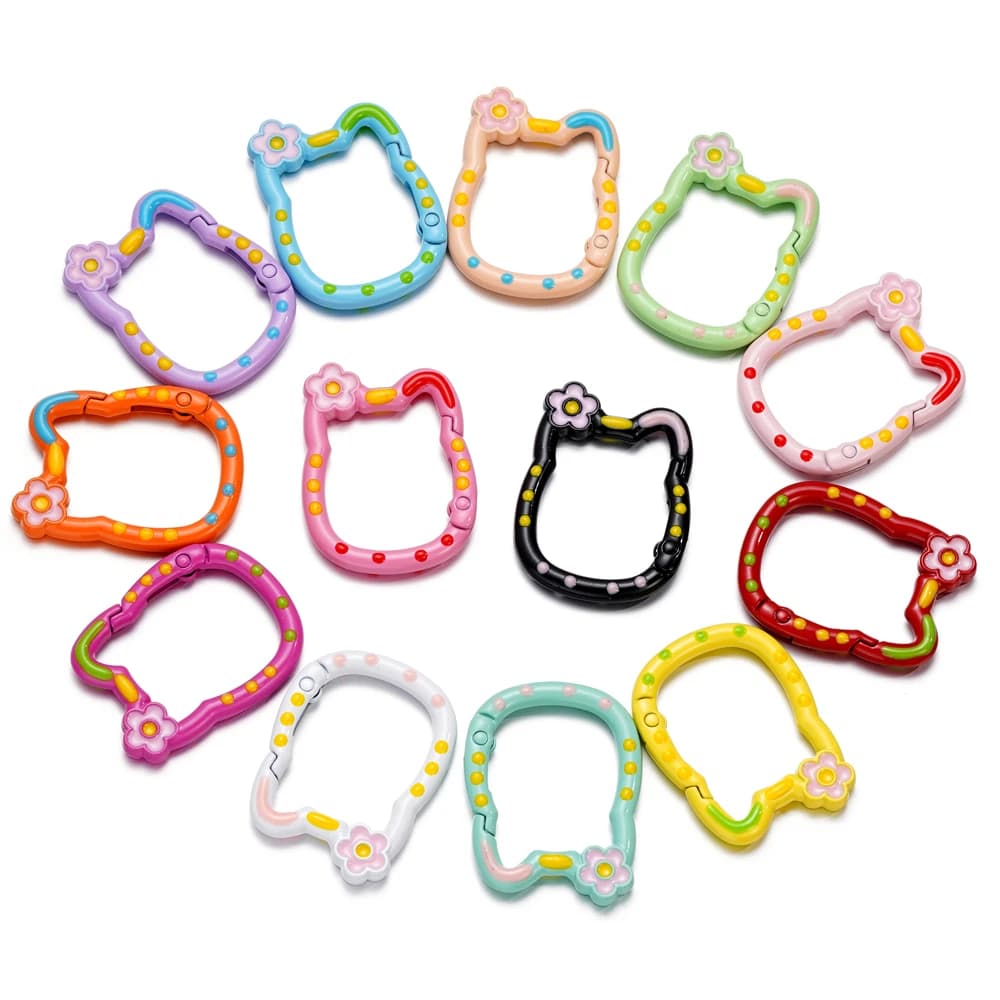 5 pz/lotto Moschettoni a molla a forma di gatto per portachiavi, ganci a moschettone per fai da te, clip per borse, fibbie per catene per cani