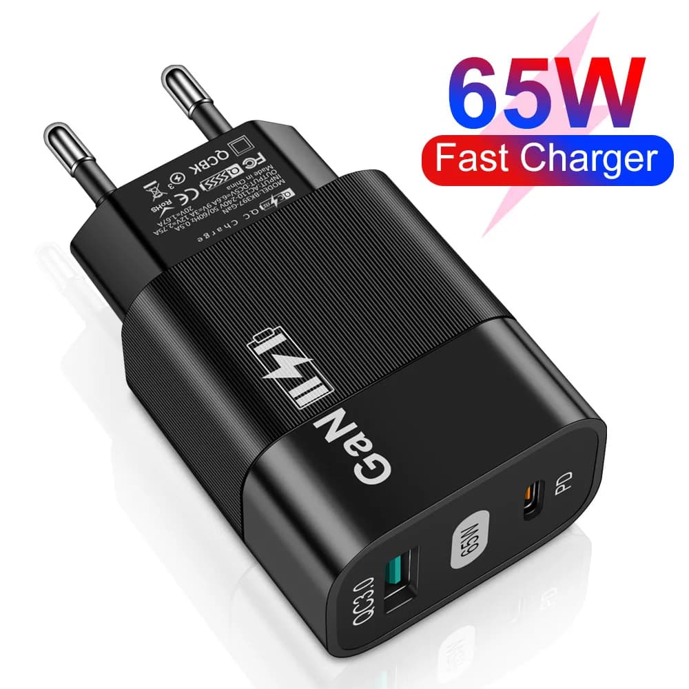 Caricatore USB C Caricatore da muro a ricarica rapida GaN da 65 W per iPhone Samsung Xiaomi Carica rapida per caricabatterie rapido per laptop Caricatore USB C PD