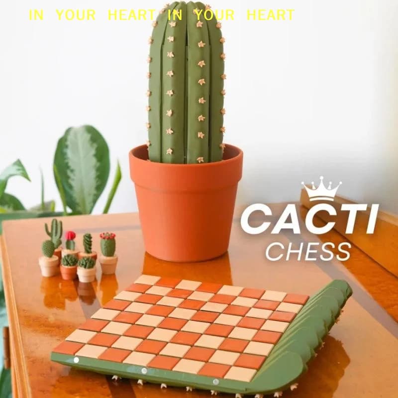 Set di Scacchi in Resina Stampata 3D a Forma di Cactus, Ornamento da Scrivania Pieghevole, Gioco di Scacchi Decorativo per Casa e Ufficio, Regalo Stampato