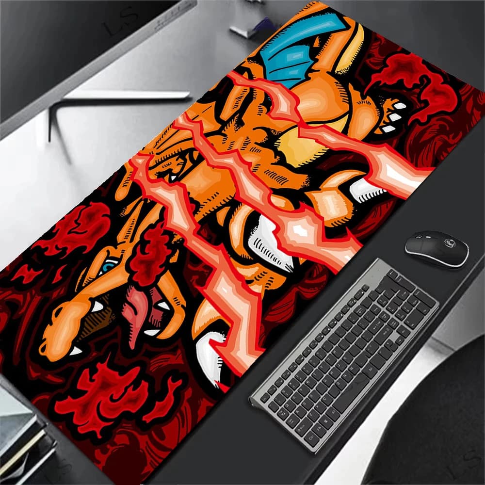Mouse Mat Anime XXL Gamer Computer Mouse Mat P-Pokemons Tablet Varmilo Keyboard Edge White Charizard Mausepad