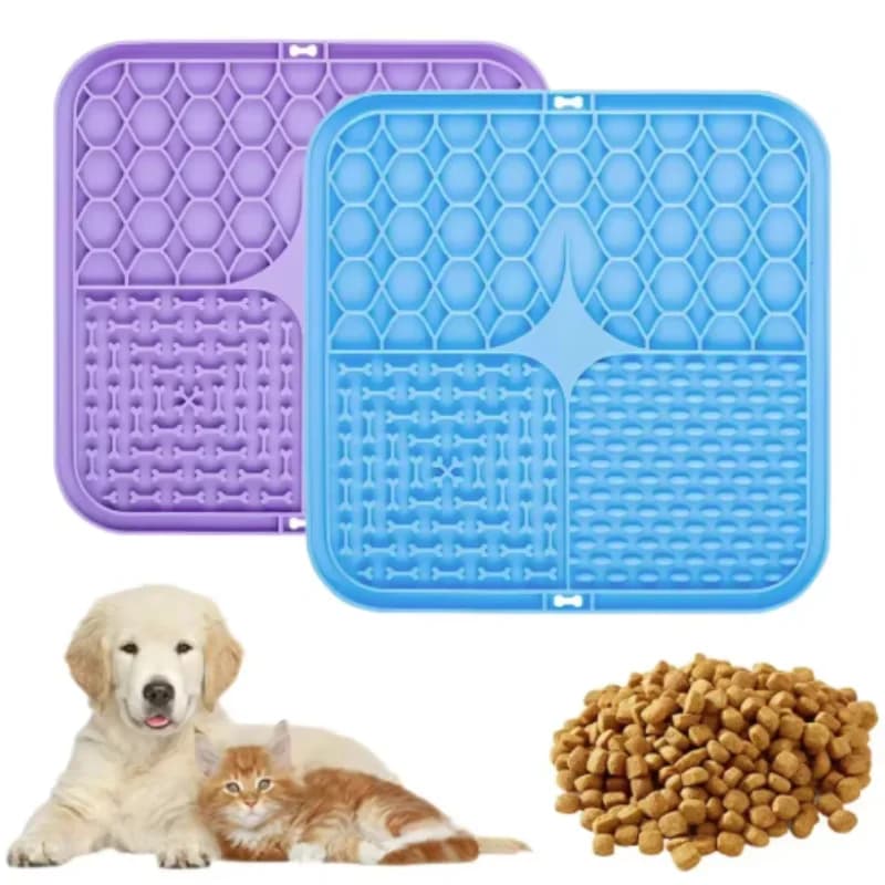 Tappetino in silicone per cani, piatto lento per alimentazione, per distrarre il cane durante il bagno, con ventose in silicone, per addestramento e alimentazione, accessori per cani