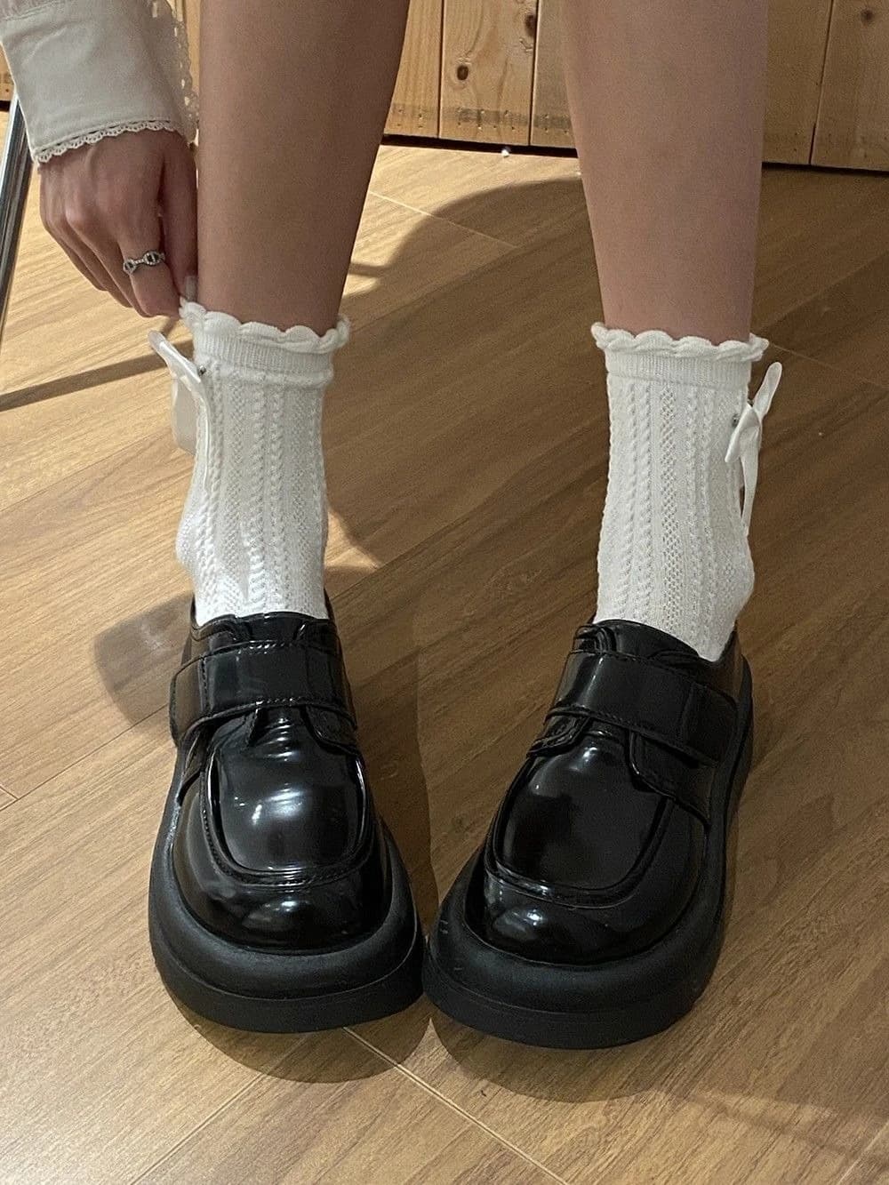 Scarpe Basse Versatili da Donna con Punta Rotonda, Stile Mary Jane, Plateau Chunky, Chiusura in Velcro, Collezione Autunnale Stile Giapponese JK