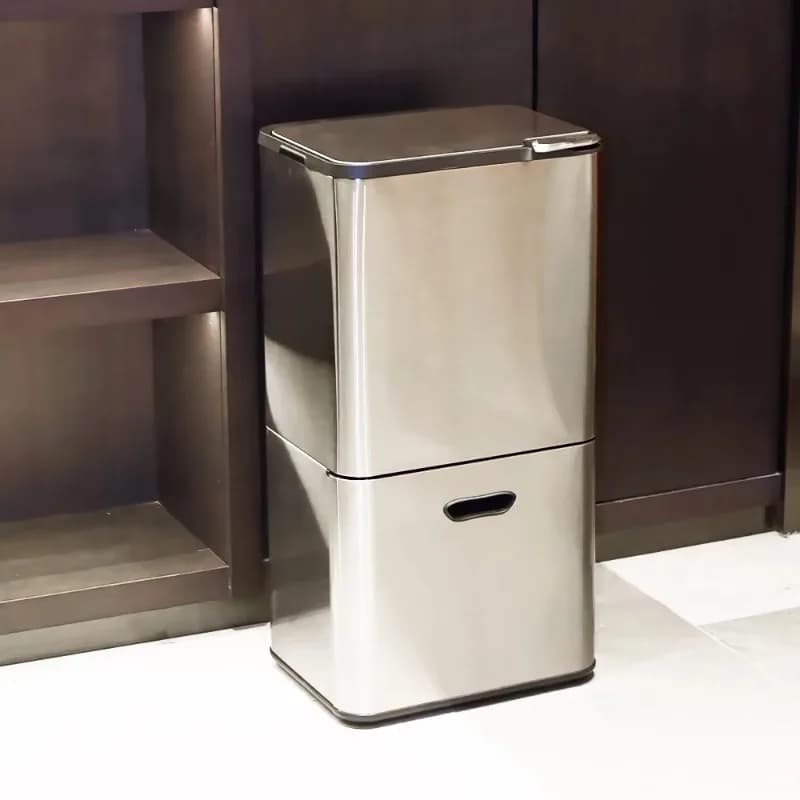 Pattumiera rettangolare di grandi dimensioni da 60 litri (33 l + 27 l) pattumiera verticale durevole in acciaio inossidabile da cucina