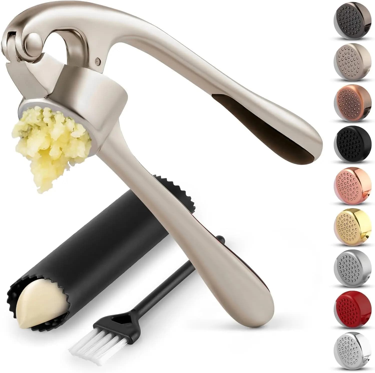 Set Premium di Spremiaglio Antiruggine con Pelapatate e Spazzola in Silicone - Facile da Usare, Pulire, con Manico Ergonomico