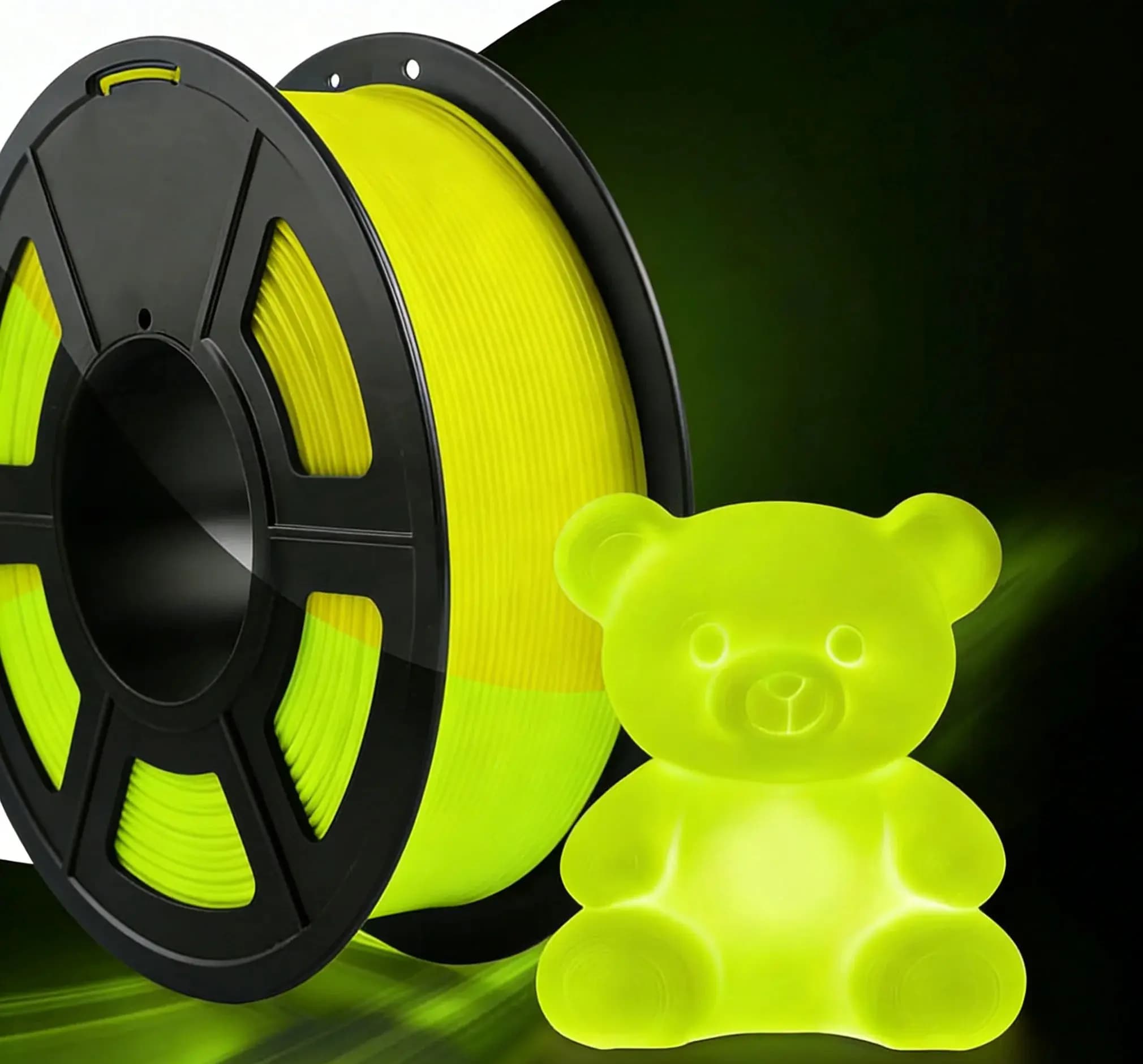 Luminous PLA Filament for 3D Printer 1.75mm, High Brightness, Buckle, 250g Coil, Fluorescent Yellow