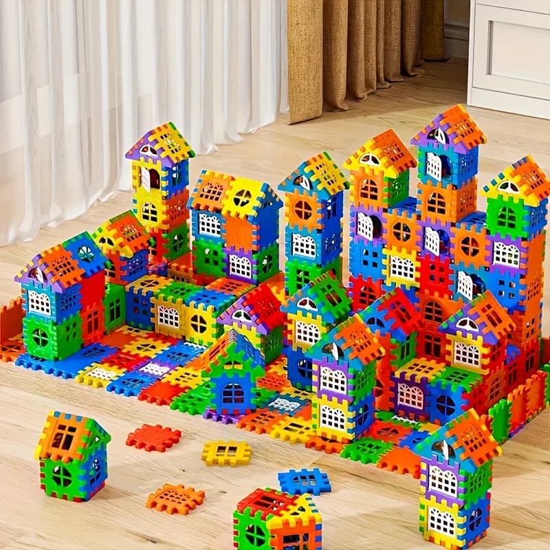 210 Piece Junior Block Set - Smart Development Puzzle House, Boys & Girls Portable Plastic Toys - Construction Puzzle Toys