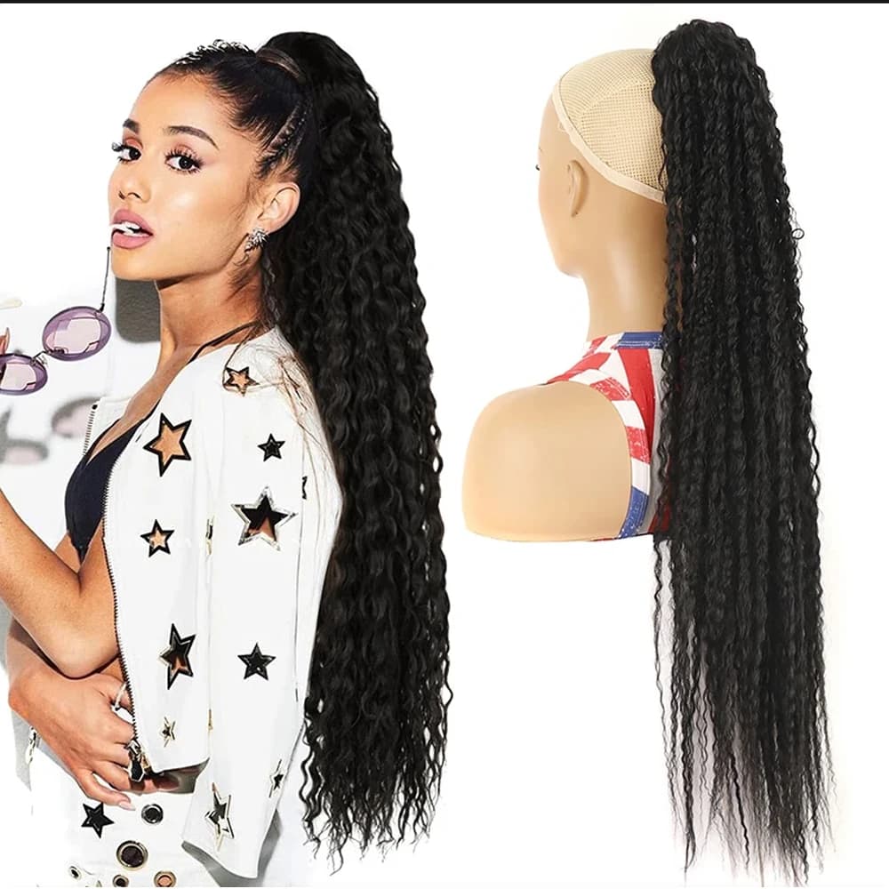 Coda di cavallo lunga riccia con coulisse per le donne Estensioni dei capelli sintetici ricci crespi coda di cavallo 32 pollici Posticci ricci afro Coda finta