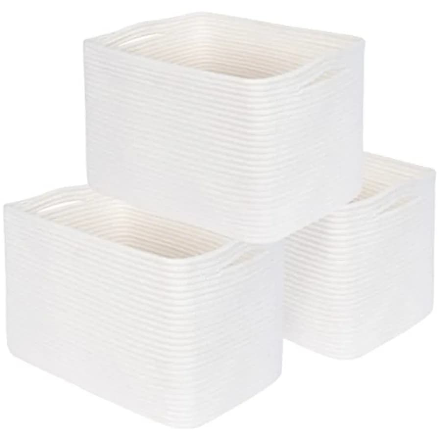 Set di 3 Cesti Portaoggetti per Scaffali, Sala Giochi e Aula, Cesto per Libri, Contenitori Cubici Decorativi, Organizzatori Intrecciati per Armadio, Cameretta Bambini