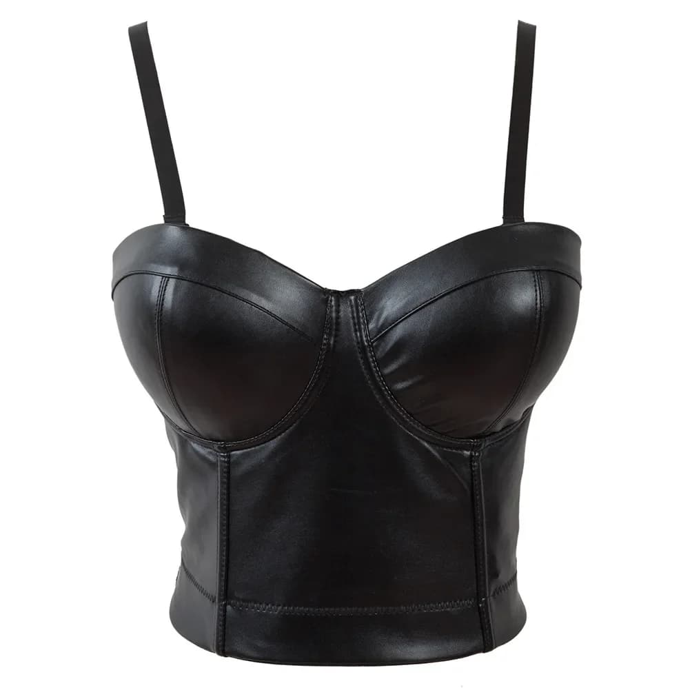 Women Leather Corset Gothic Push Up Bodice Lingerie Crop Top Bustier Sexy Shaper Bra Underwear Female Party Short Camis