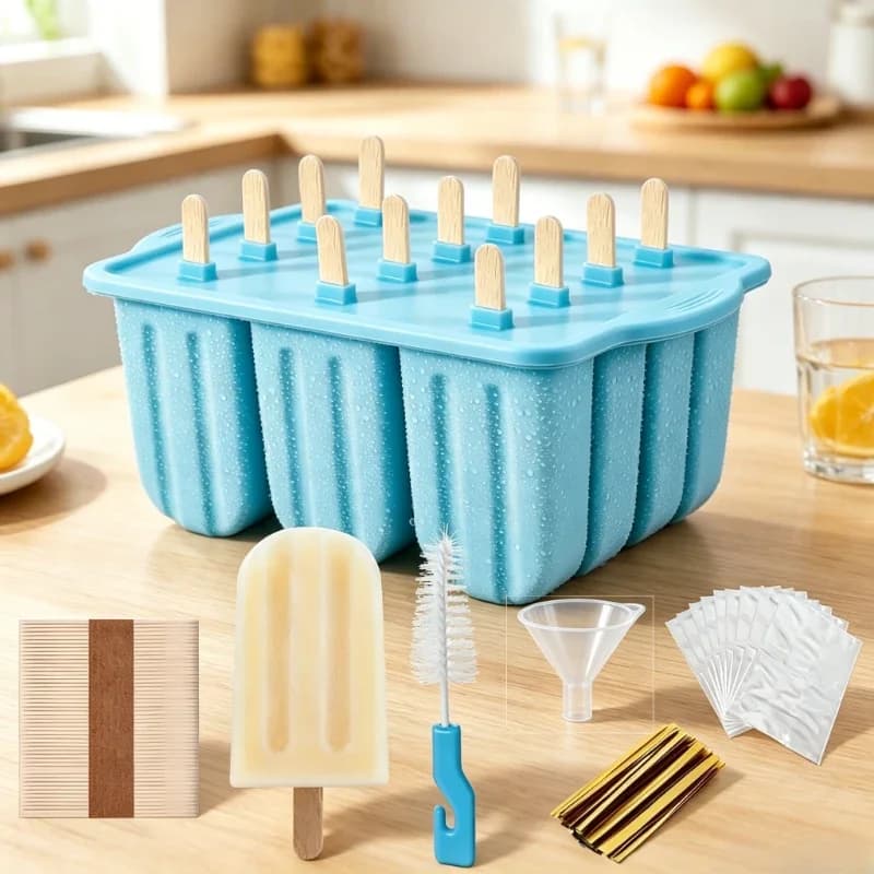 12 Grid Ice Cream Tools and Wooden Sticks Silicone Popsicle Mold Mini DIY Silicone Ice Cream Popsicle Mold Hot Sale in Summer