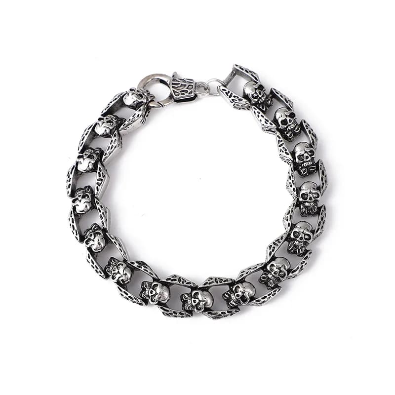 Bracciale da uomo con catena a teschio per motocicletta punk rock moda vintage