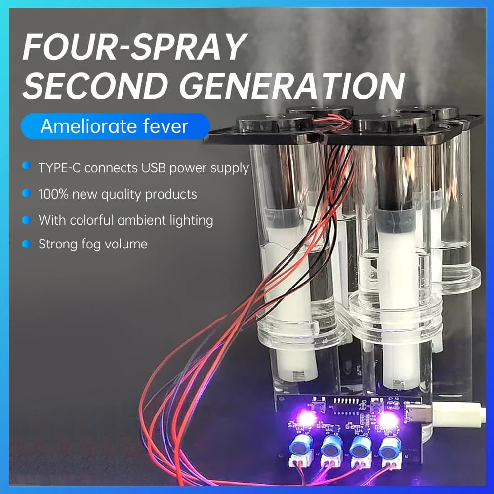 Umidificatore DC5V a quattro spruzzi di seconda generazione con illuminazione ambientale colorata Atomizzatore ad ultrasuoni con scheda di controllo di atomizzazione fai-da-te
