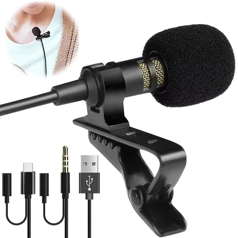 USB Mini Lavalier Microphone Type C Metal Clip Mic 3.5mm Condenser Microphone For PC Laptops Mobile Phone Conference DSLR Camera