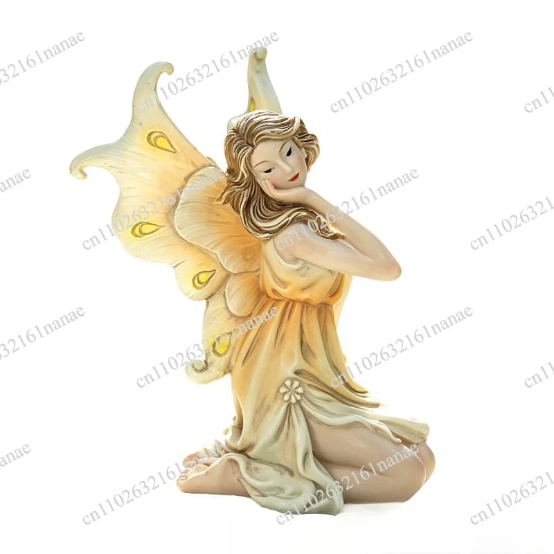 Kneeling Fairy Statue Elegant Fairy Figurine with Wings Ornament Painted Textured for Gardeners, Plant Pot, Bonsai