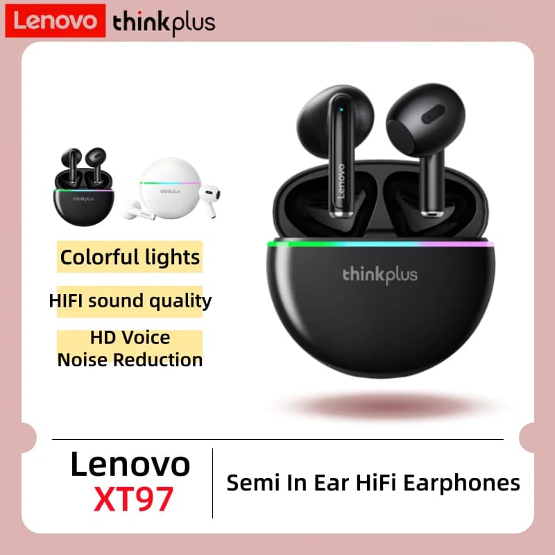 Auricolari wireless Lenovo XT97 Bluetooth 5.3 semi in-ear con effetto luce RGB, audio HiFi a bassa latenza per iPhone/Android
