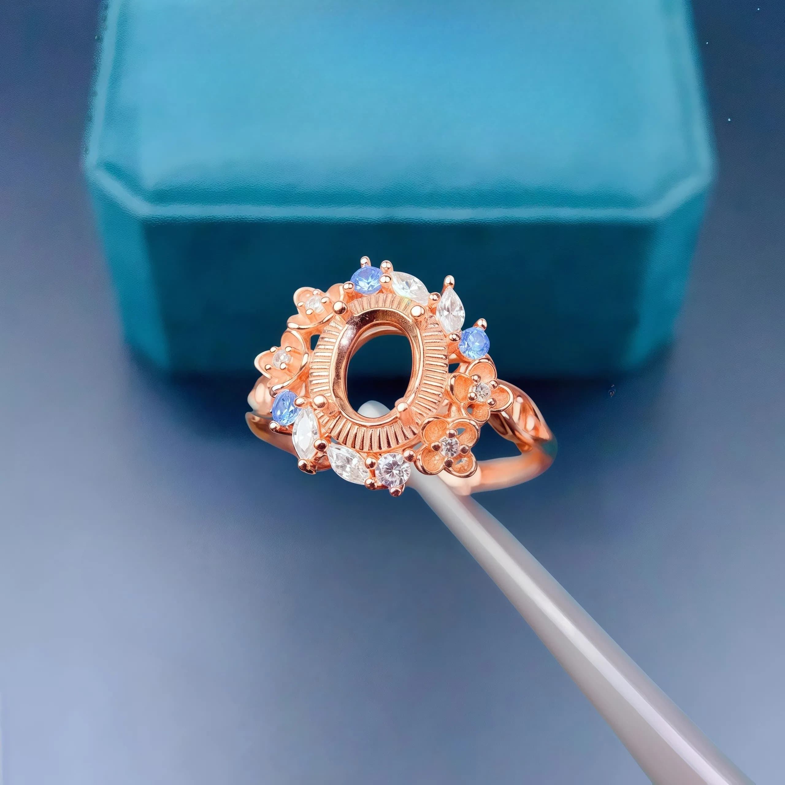 L S925 Sterling Silver Empty Ring Set 5*7mm Ellisse Fine Fashion Flower Design Zircone Jewelry with DIY Pendants for Women