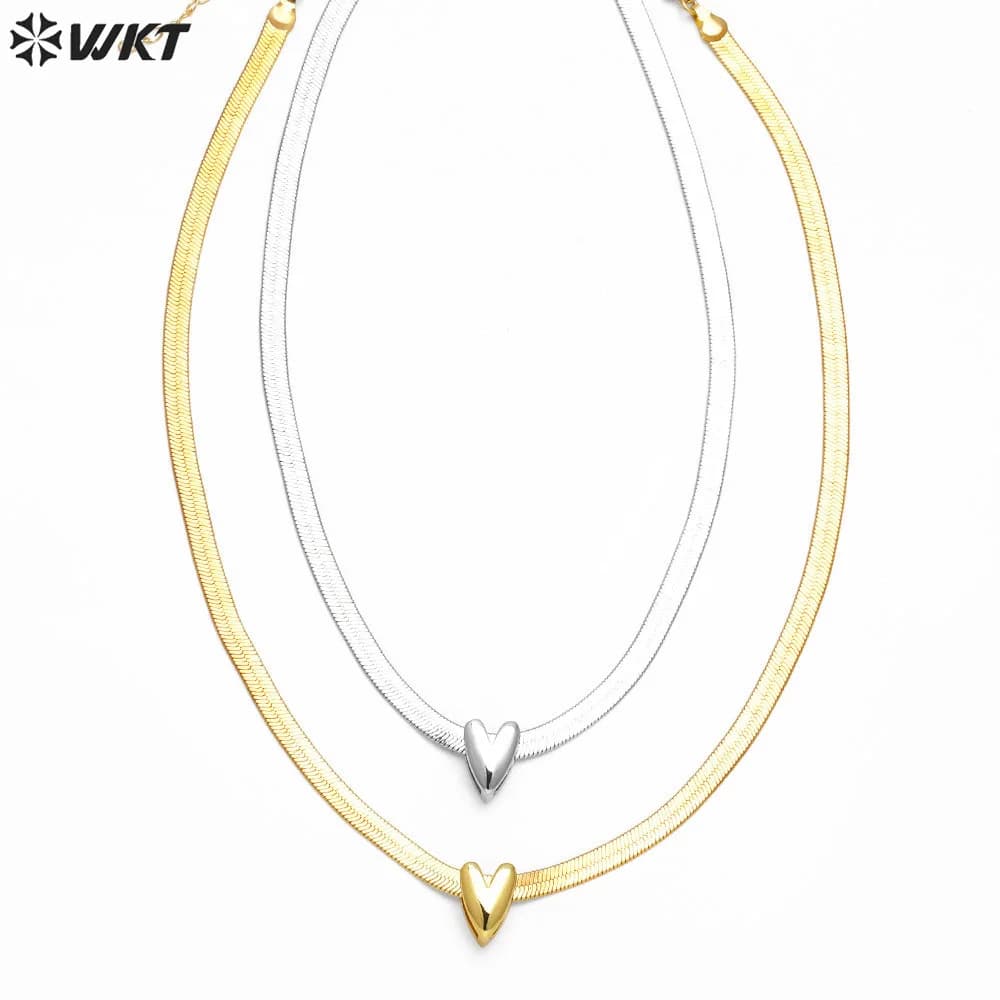 WT-JFN24 WKT Vendita calda Design classico e semplice a forma di cuore in ottone e argento Lady Neckalce Ornamento di gioielli placcati in oro 18 carati