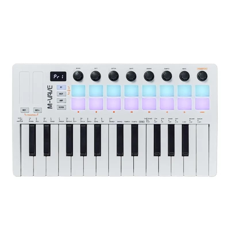 M-VAVE SMK-II Controller tastiera MIDI a 25 tasti con 16 batterie RGB, tastiera dinamica professionale semiponderata Bluetooth