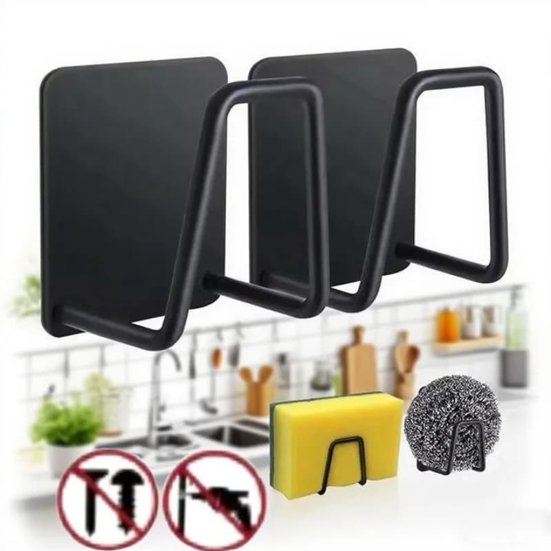 Kitchen Stainless Steel Sink Sponges Holder Self Adhesive Drain Drying Rack Kitchen Wall Hooks Accessories Storage Organizer