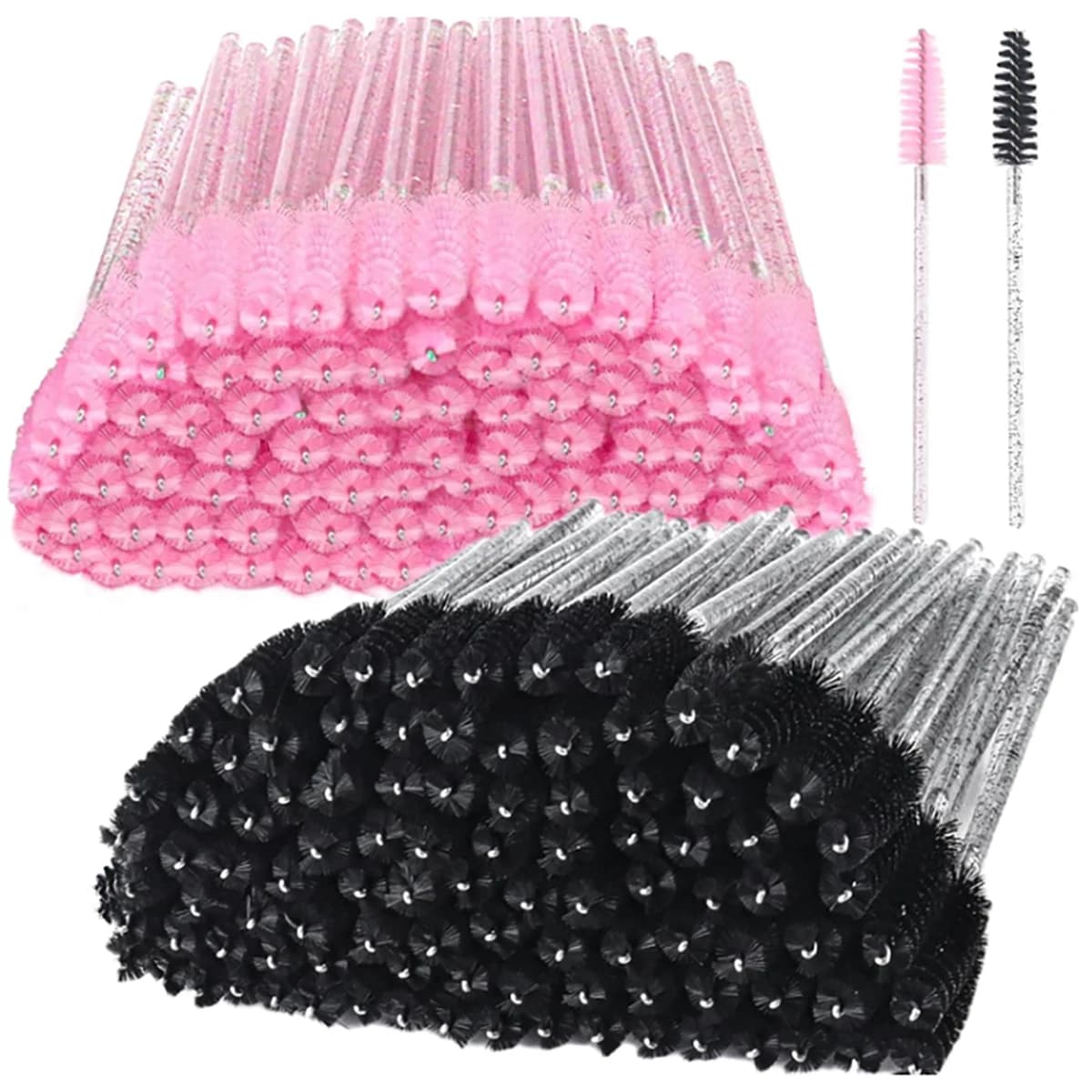 100PCS Pink & Rose Disposable Mascara Wands, Eyelash Extension Brushes, Crystal Handle Lash Spoolies for Makeup