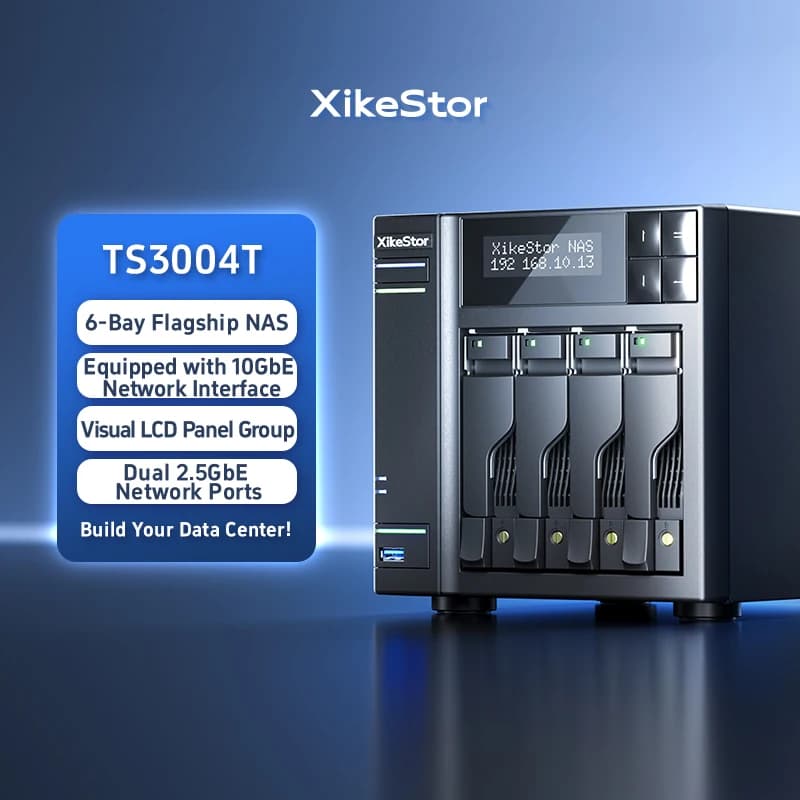 XikeStor Server NAS fai-da-te SATA a 4 alloggiamenti 2x M.2 NVMe SSD 10G e 2,5GbE Doppia porta LAN per l'home office