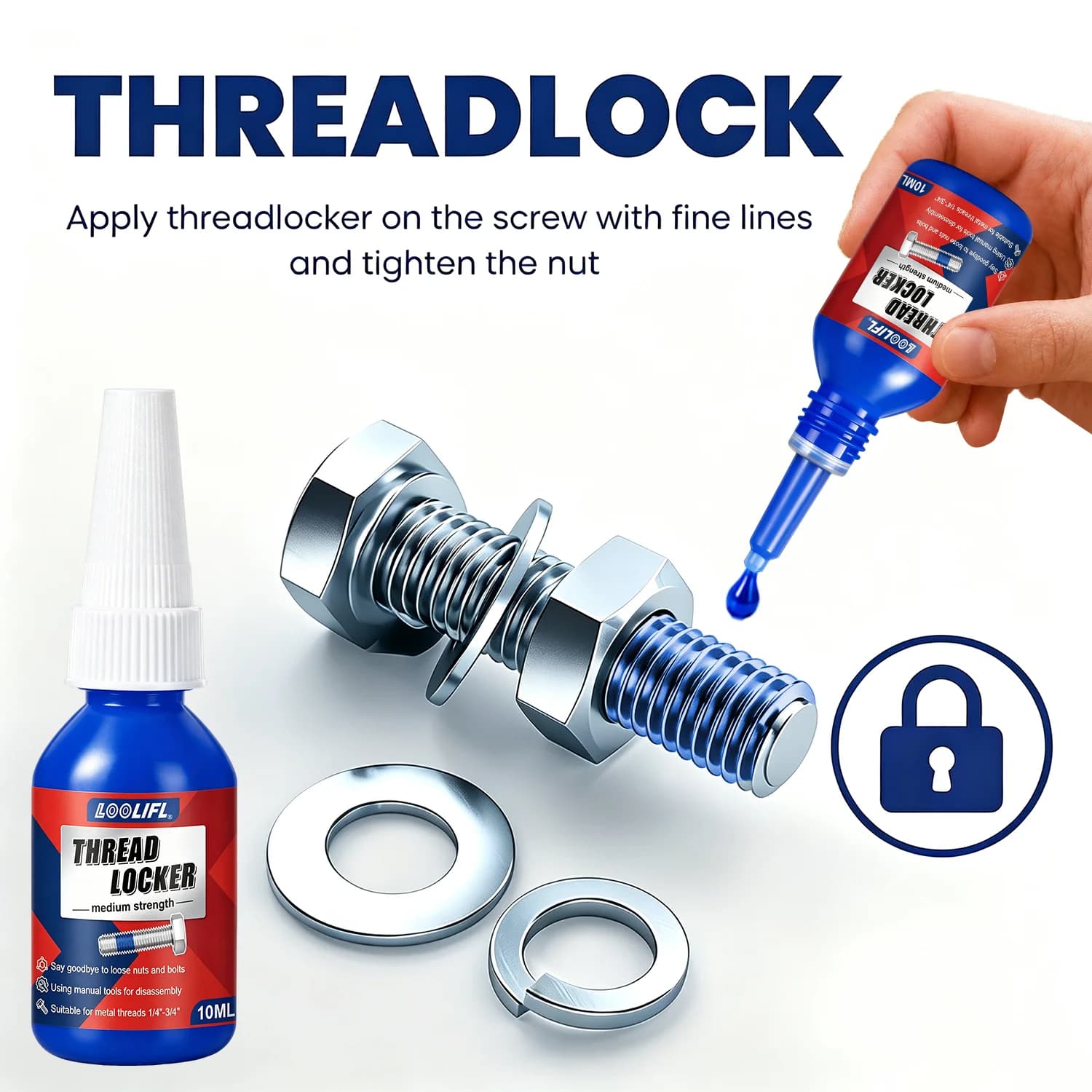 Thread Locker Blue 243 Red 271 Removable Permanent Locking Nuts Bolts Seal Lock Tight Fasteners Anaerobic Curing Metal Glue Tool