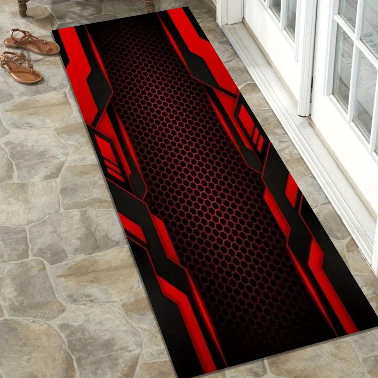Black and Red Bee Nide Motorcycle Mat, Anti-slip Carpet for Garage, Absorbent, Cyber Tech Style, Home Decoration