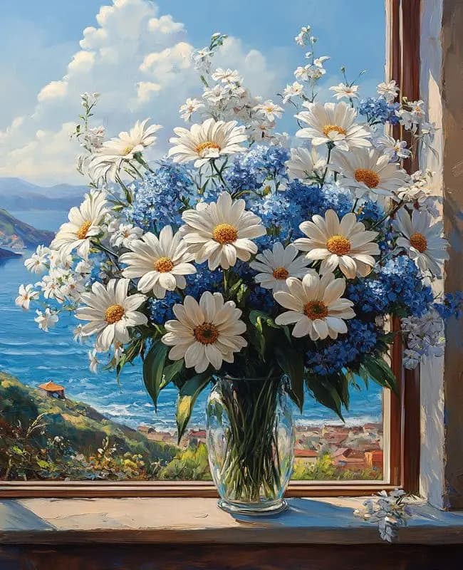 Digital Diamond Painting By Numbers DIY Young Daisy Flowers Bouquet Diamond Art Wall Decor for Game Room or Living Room Gift