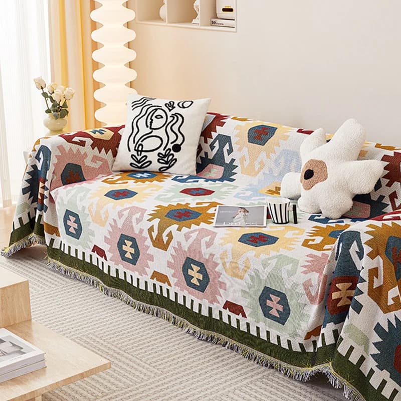 1pc Sofa Towel Geometric Sofa Throw Blanket With Tassels Couch Covers Double Face Usable Living Room Furniture Protector