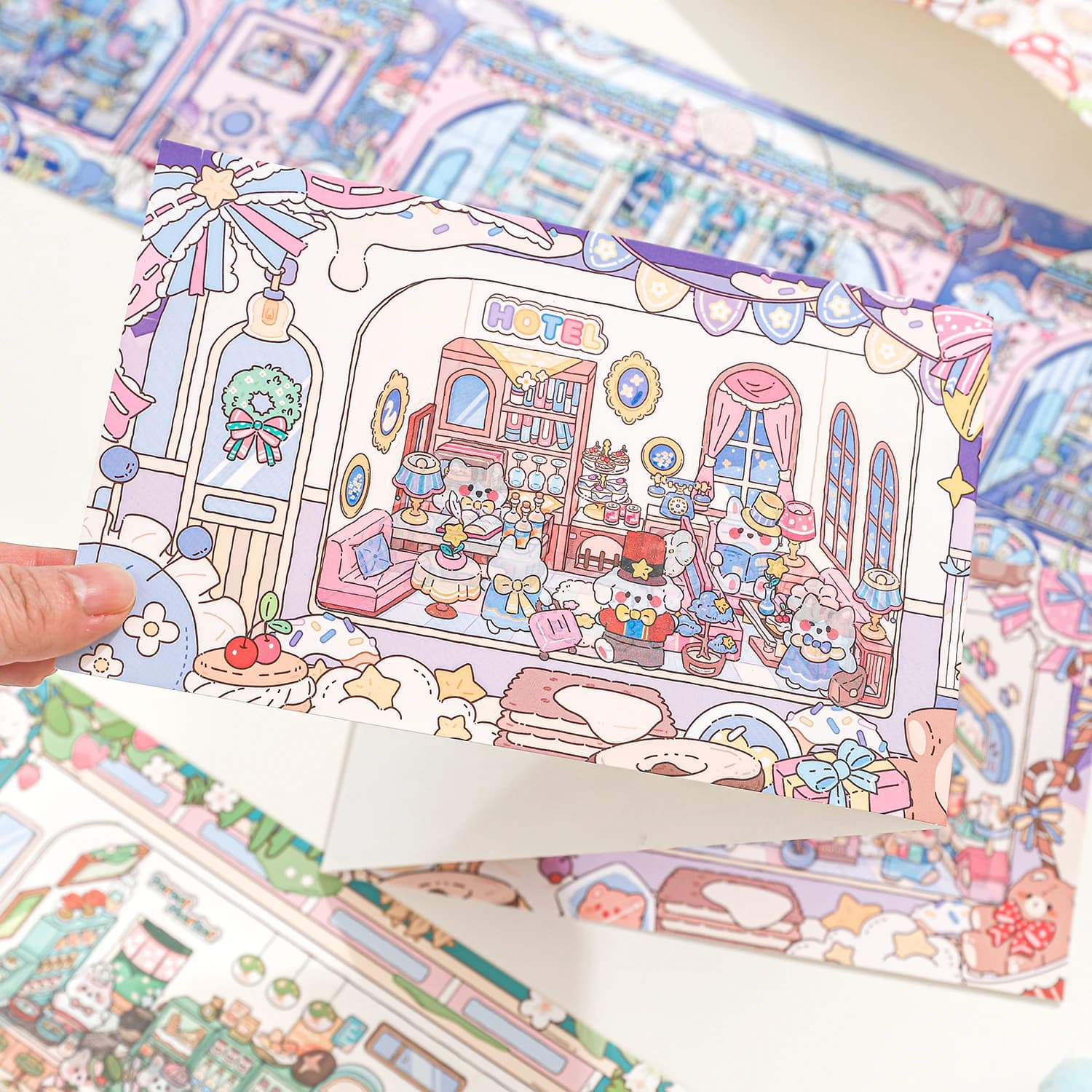 Kawaii Dream Roaming Train 3D Time Train Paesaggio Adesivo Fai da te Pocket Cabin Scena Regali di Natale