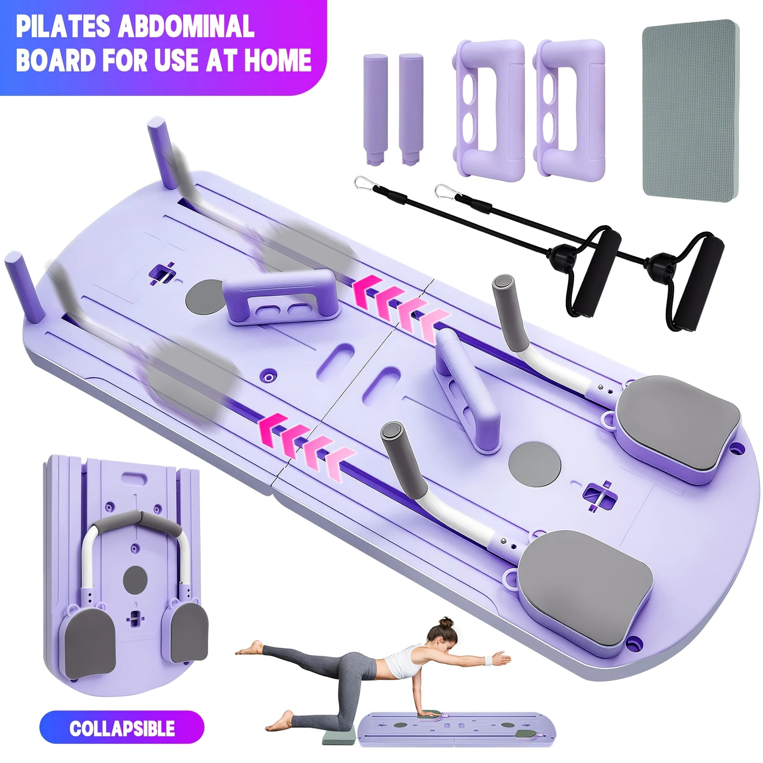 Macchina Pilates Reformer Pieghevole 8-in-1 Adatta per Allenamento a Casa, Tavola Multifunzionale Portatile per Esercizi Addominali con Training