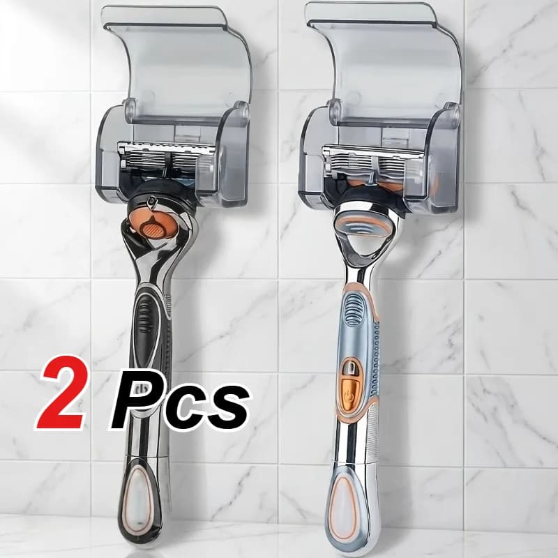 2Pcs Punch-Free Shaver Storage Rack, Dustproof Draining Wall Mount Storage Box Bathroom Organizer Accessories