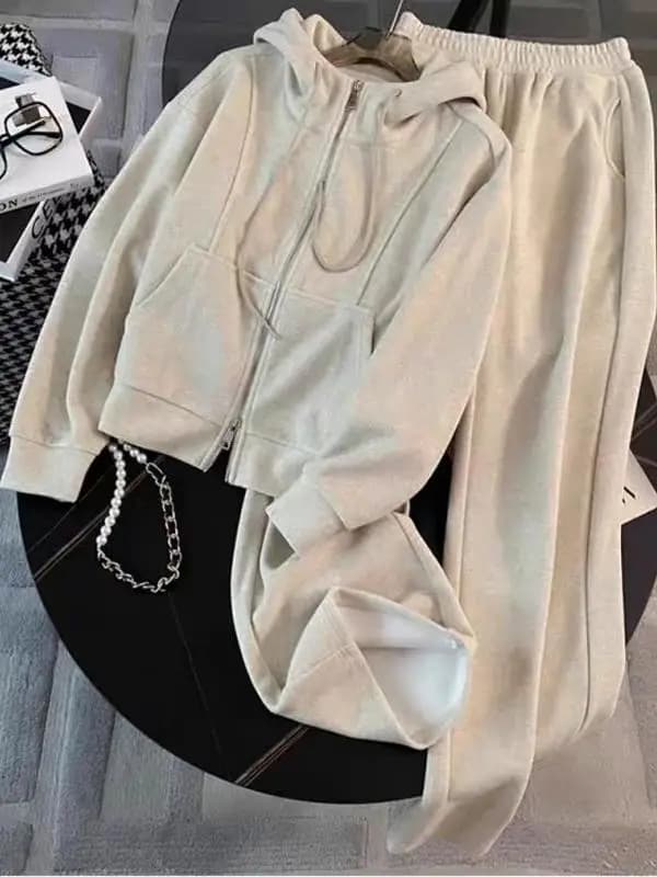 Women's Fleece Lined Hoodie And Pants Running Set Casual Sportswear Spring Autumn Winter Fashionable Two Piece Suit