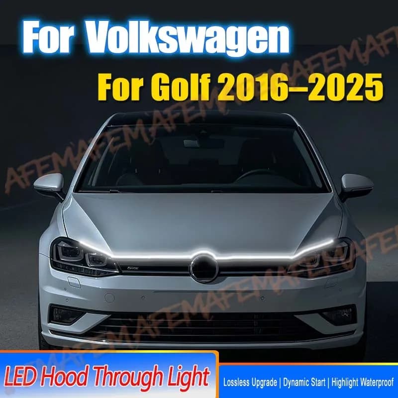For Volkswagen Golf 16-25 Led CarHood Daytime Running Light Strip WithStart Scan Car Decorative Atmosphere Lamps DRL Waterproof