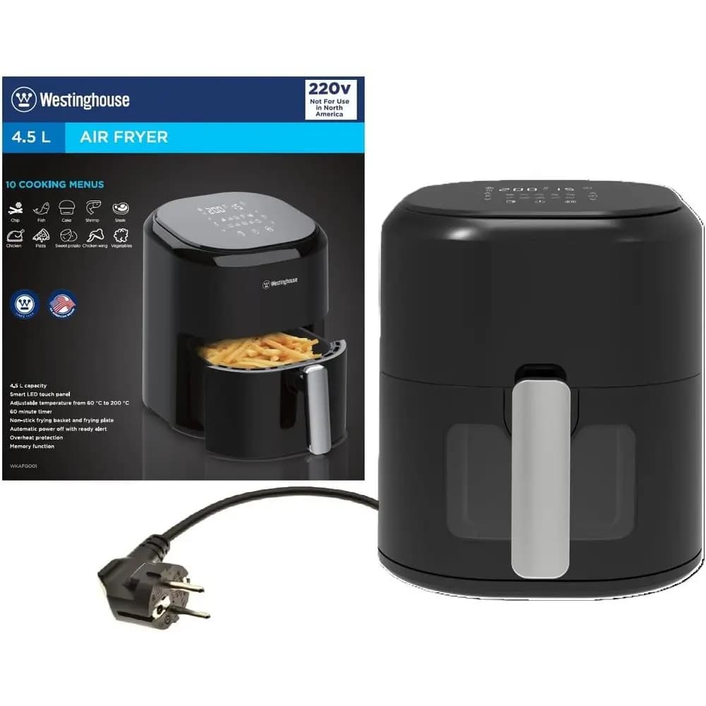 Friggitrice ad Aria da 3 Litri con Griglia Antiaderente Rimovibile, Circolazione dell'Aria, Potenza 1400W, Include Adattatore per Presa (Non per Uso USA)