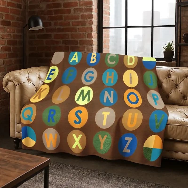 Coperta in flanella con alfabeto ABC per l'educazione precoce, coperta morbida e calda per camera da letto, soggiorno, letto, viaggi, campeggio